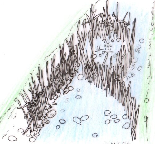 Artist's impression of what Jomon river weir looked like